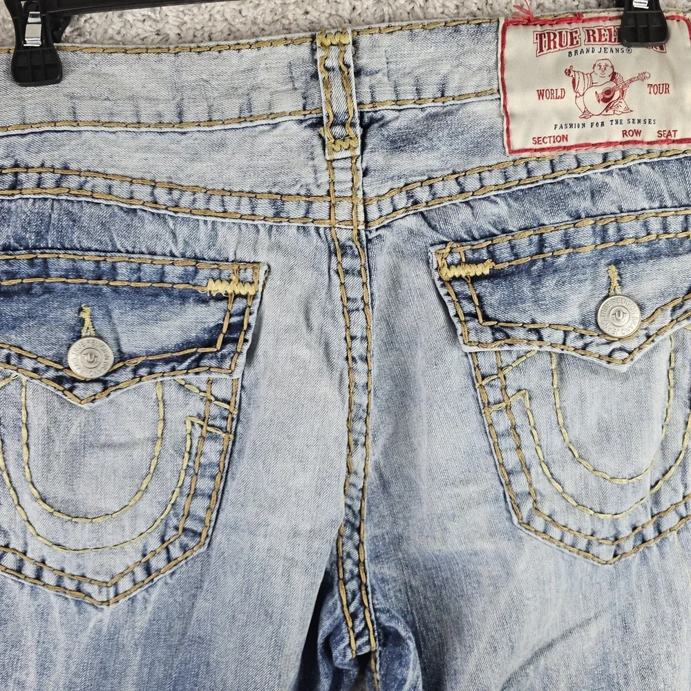 True Religion Ricky Jeans Men's Blue Relaxed Straight Acid Wash Jeans 36x33